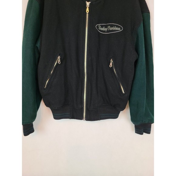 Harley-Davidson Milwaukee Women's (XX-S) Black & Green Wool Moto Biker Jacket - Picture 3 of 12